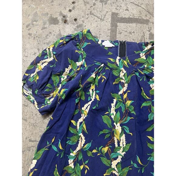 Vintage SHANNON MARIE Floral Hawaiian Blue Dress Size XL ruffle peplum‎ hem - Picture 3 of 9